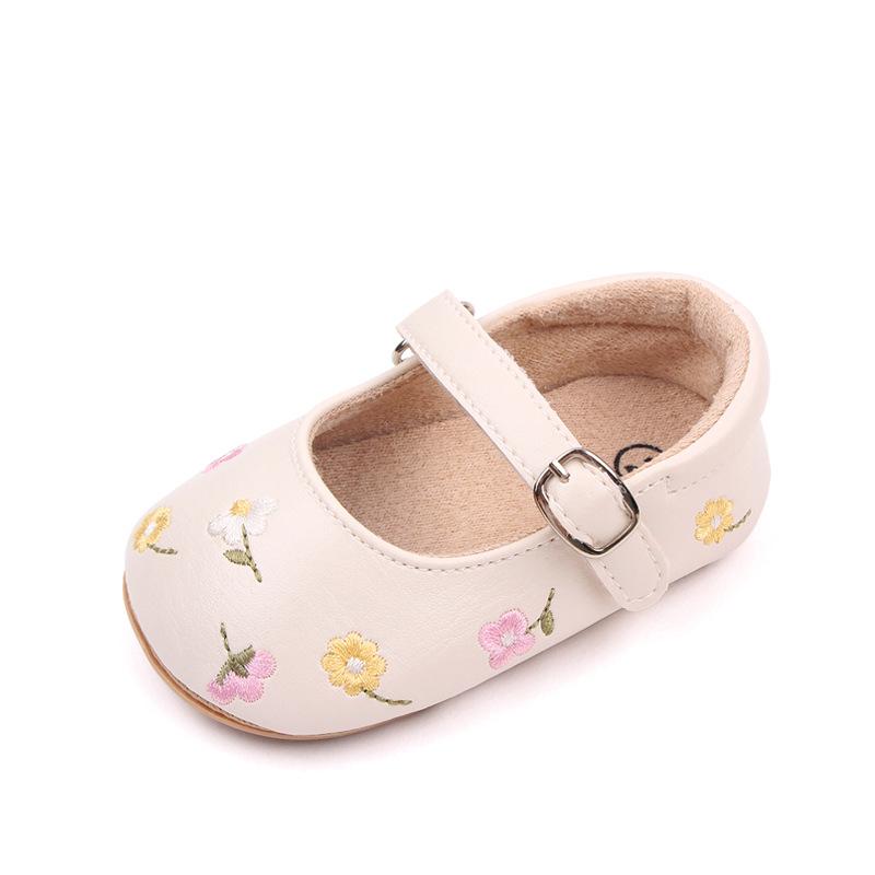 Baby Girl Princess Shoes High Quality Soft PU Embroidery Flower TPR Sole Anti-slip for Toddler Girl 0-12 Months 2023 New Fashion