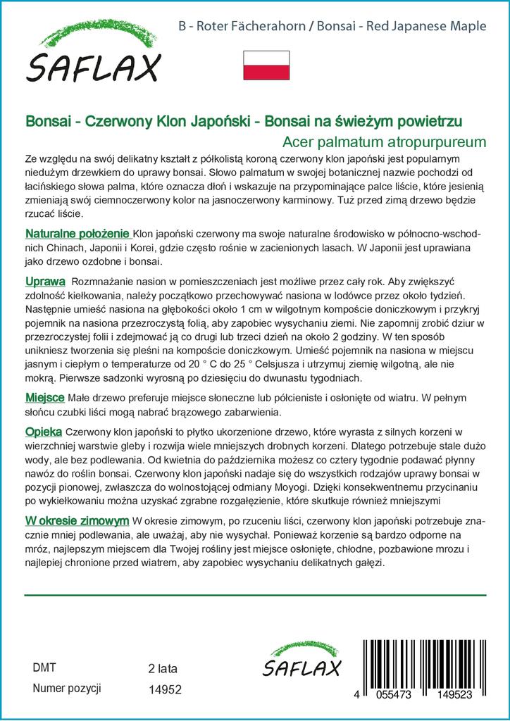 SAFLAX Garden in the Bag - Бонсай - Красный японский клен - 20 семян - С субстратом в подходящем мешке - Acer palmatum