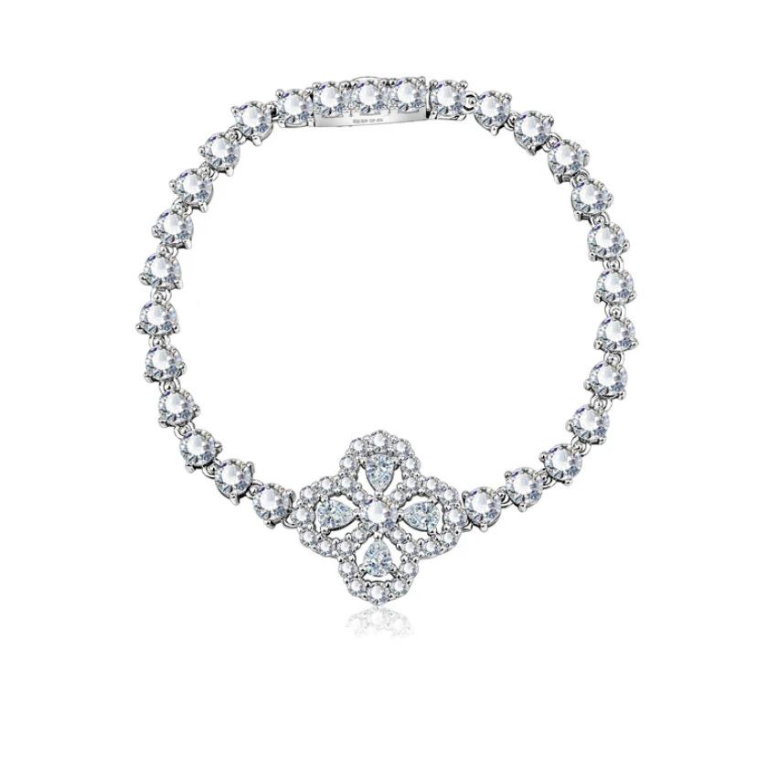 S925 Серебряный Муассанит Четырехлистный Клевер Полный Бриллиантовый Браслет Ожерелье Персонализированные Универсальные Ювелирные Изделия Ручной Работы Для Женщин Качество Seiko