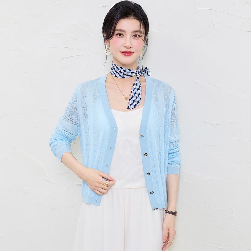 Spring 2025 New Solid Color Knitted Hollow Cardigan