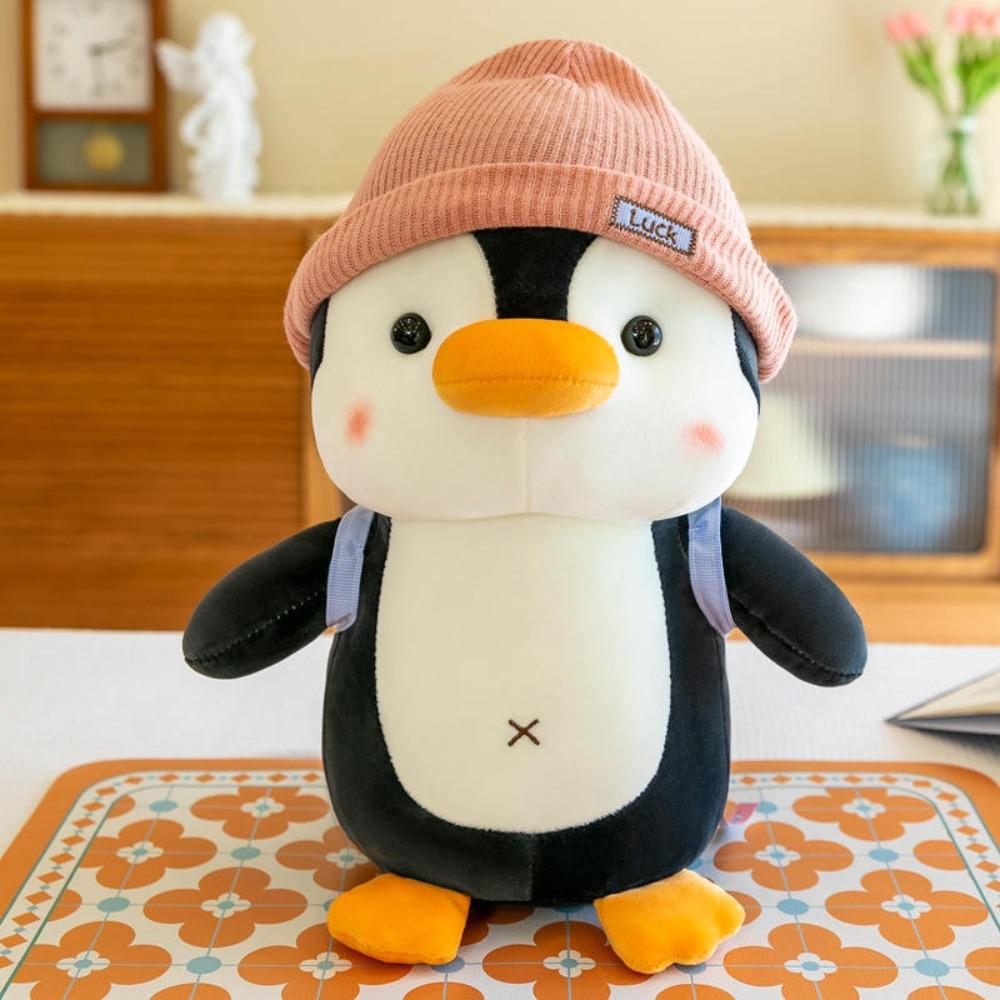 Soft Wearing Hat Penguin Backpack Little Penguin Comfort Sleep Companion Throw Pillow Birthday Gift