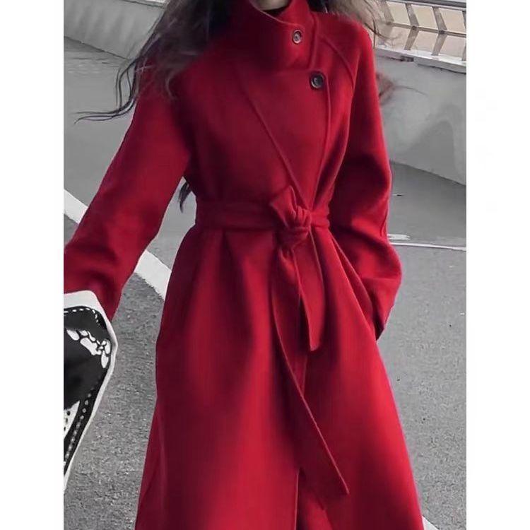 Пальто из кашемира средней длины с воротником-стойкой, осенне-зимнее, толстое шерстяное пальто, утолщенная новогодняя рубашка