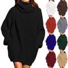 Fashion Warm Basics Long Sleeves High Neck Pocket Mid-Length Pack Hip Dress Loose Sweater Women's Knitwear