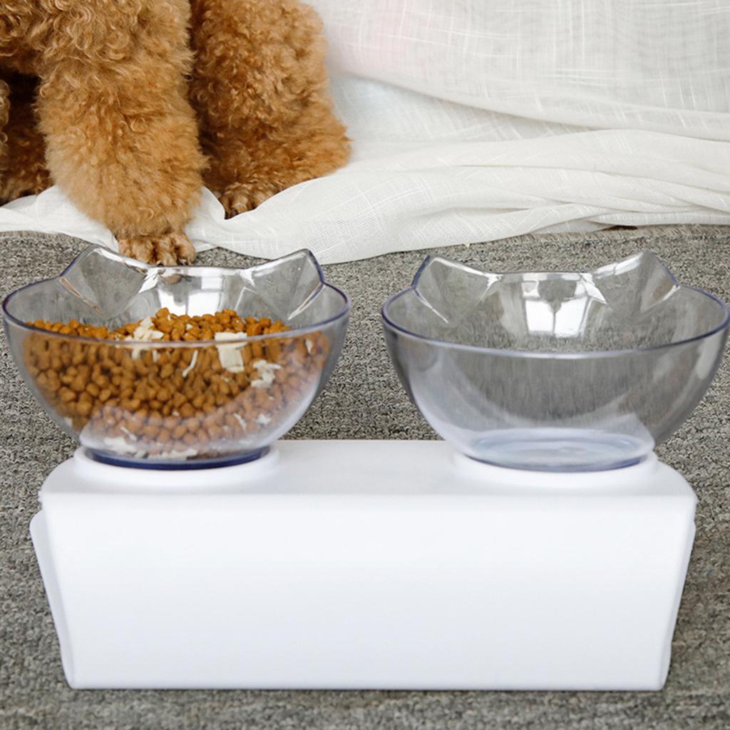 Миска для кошек, ортопедическая противоскользящая миска для домашних животных, прозрачная кормушка для домашних животных с двойной чашей