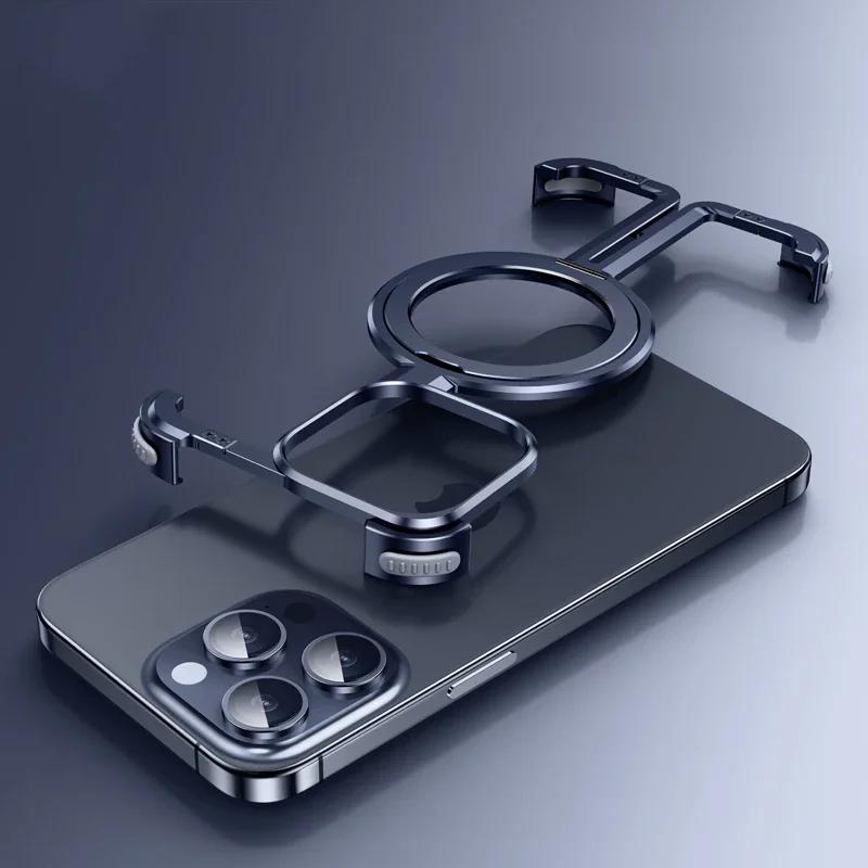 Роскошный металлический безрамочный чехол для телефона Magsafe с магнитной подставкой для iPhone 15 14 13 12 Pro Max 15Plus противоударный чехол из алюминиевого сплава