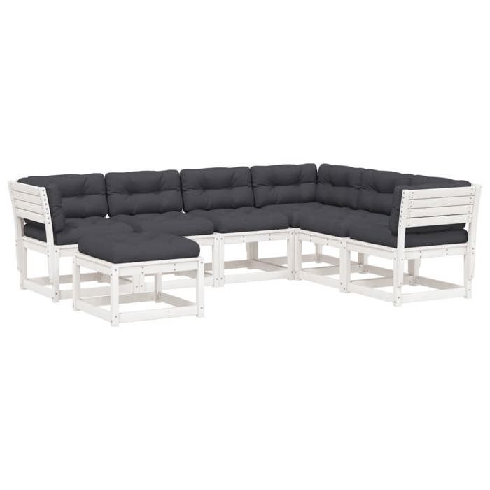VidaXL Salon de Jardin avec Coussins 7 pcs, Sièges de Patio, Ensemble de Meubles, Mobilier de Terrasse Extérieur, Blanc Bois 3216936