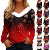 Женская футболка, модная повседневная футболка с длинным рукавом и принтом, флисовый воротник, V-образный вырез
