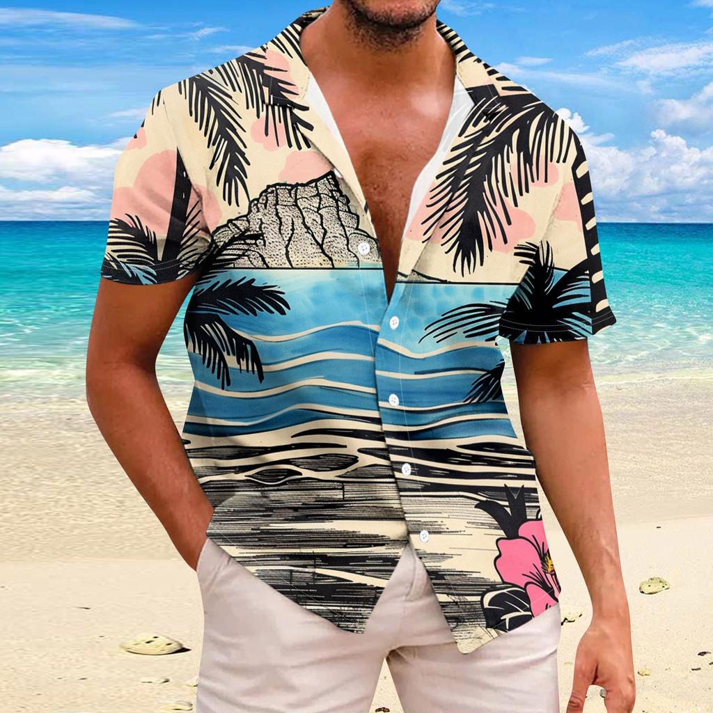 Men's Hawaiian Floral Shirts Button Down Tropical Holiday Beach Shirts