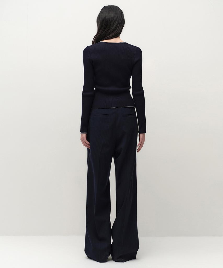 MUSINSA STANDARD WOMAN Women'S Pinstripe Deep Tuck Wide Slacks [Navy]