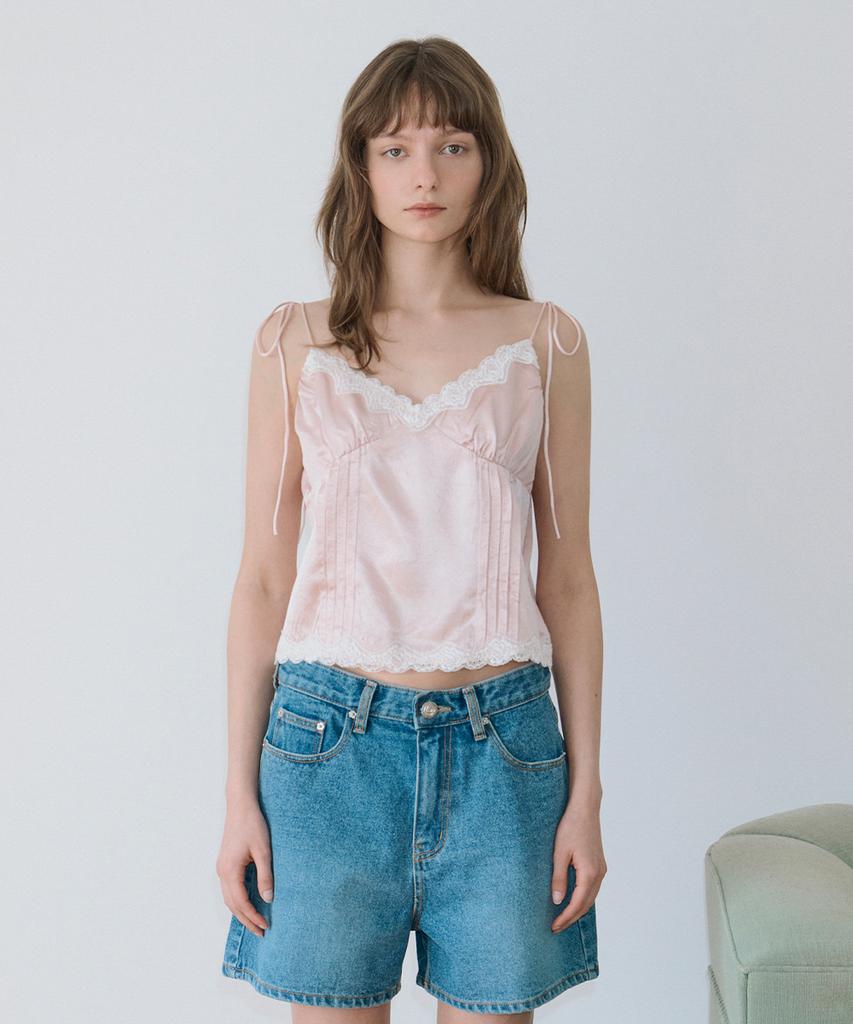 SINOON Satin Lace Sleeveless Blouse (Pink)
