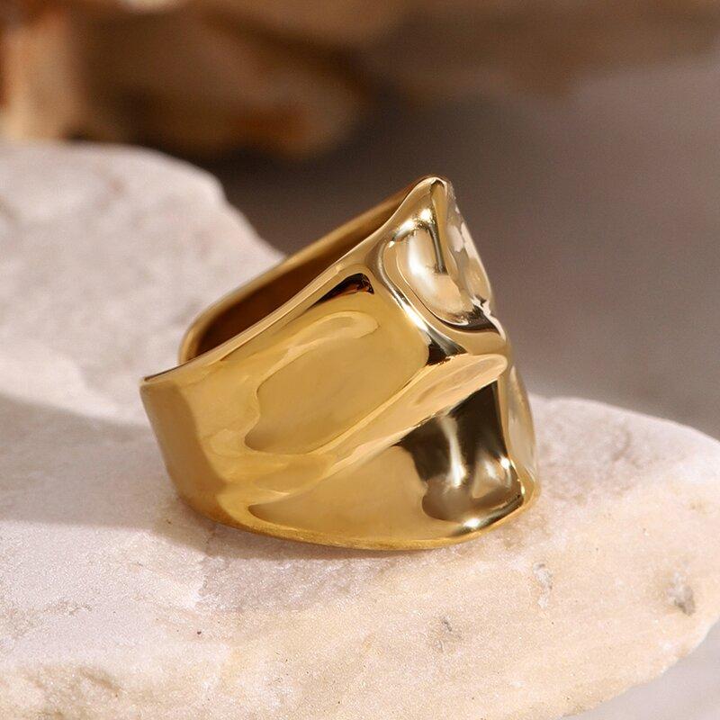 Youthway Персонализированное кольцо с неровной кованой текстурой, широким отверстием, из нержавеющей стали, не тускнеющее, очаровательное, для вечеринки, женское