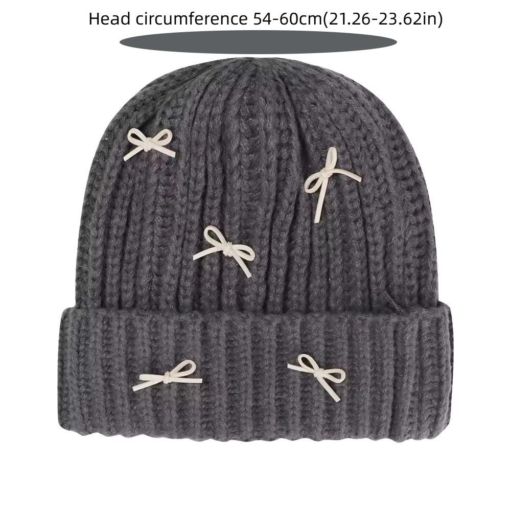 Cold-proof Bow Knitted Hat Korean Style Bow Winter Hat Warm Pullover Hat  Autumn