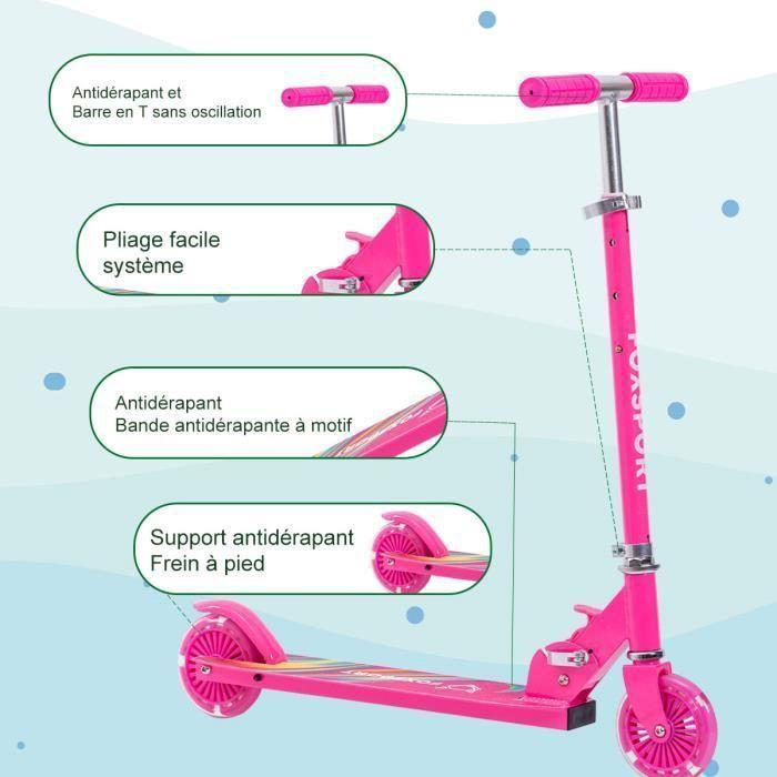 FOXSPORT Trottinette pliante pour enfants avec roues LED, 3 hauteur guidon réglable, trottinette pour enfants avec frein-violet