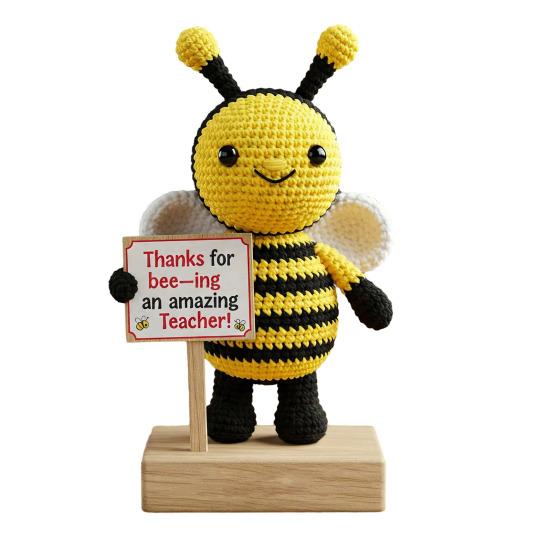 Вязаная пчела учителю подарок признательность ручной работы украшение благодарности пчела со знаком вязание крючком пчела