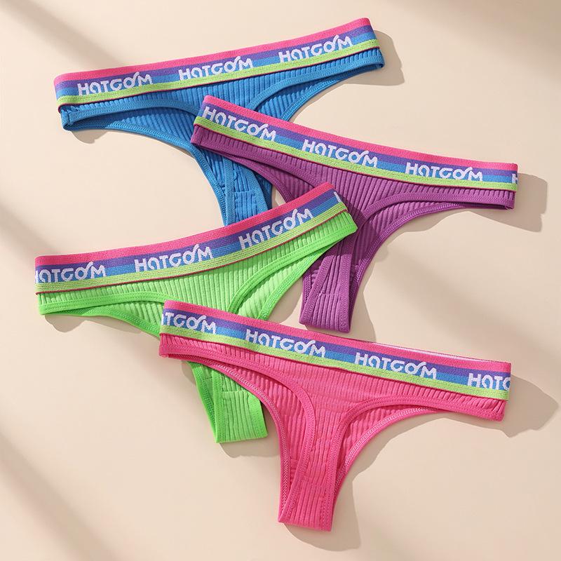 Европейский размер Сексуальные стринги с низкой посадкой Пояс с буквами Нить Женское нижнее белье Брифы Т-образные трусы Хлопок