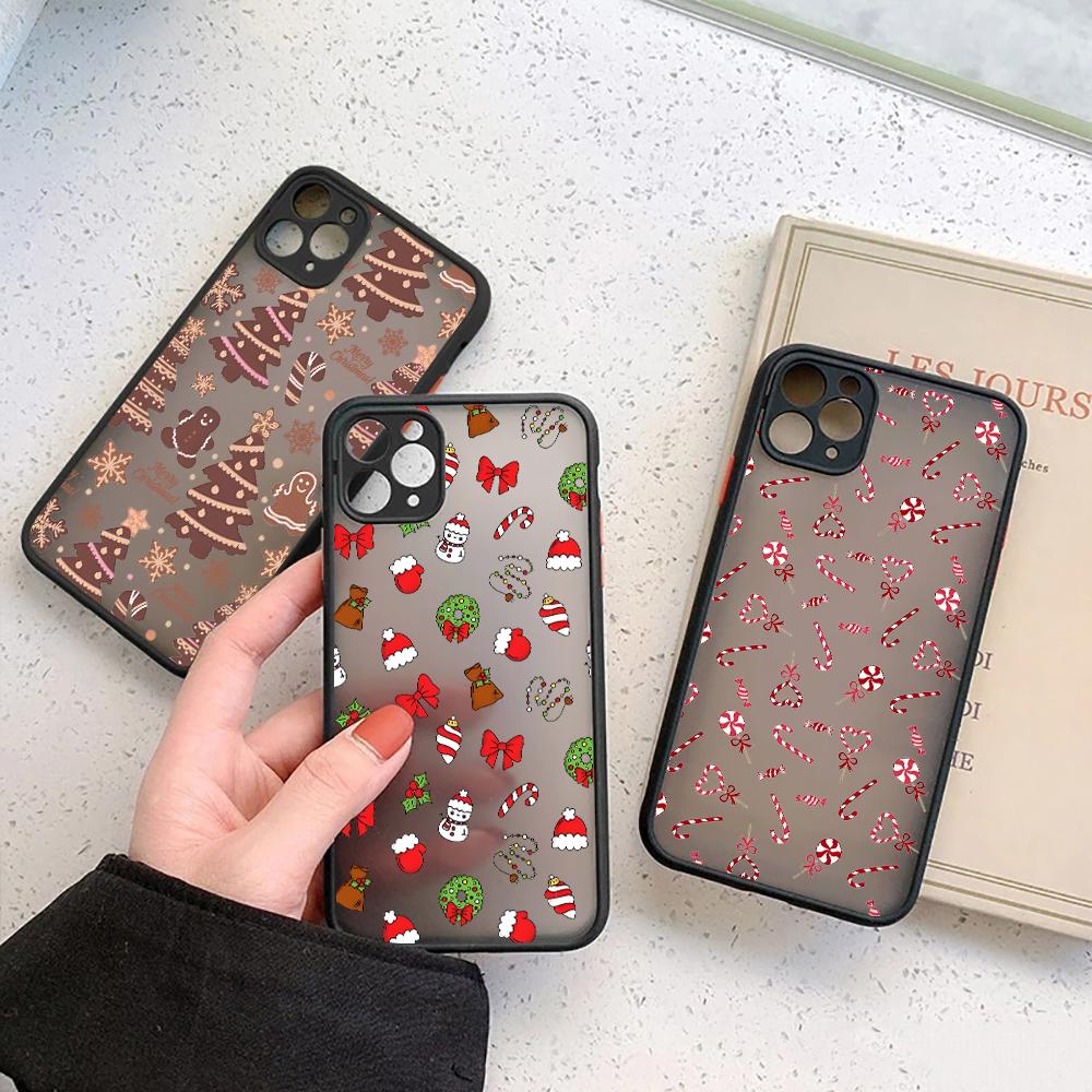 Чехол для iPhone 17 16 15 13 12 11 14 Pro Max 15 Plus 16e 17 Air Ударопрочный Прозрачный Матовый Чехол Рождественская Тема Трость Картина Fundas