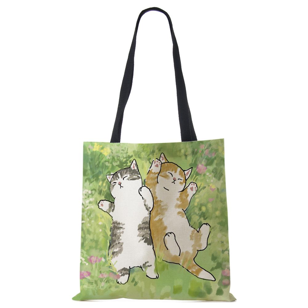 Женская сумка с милым животным кошачьим принтом, повседневная складная сумка-тоут для покупок в стиле Харадзюку, многоразовые сумки на плечо большой емкости