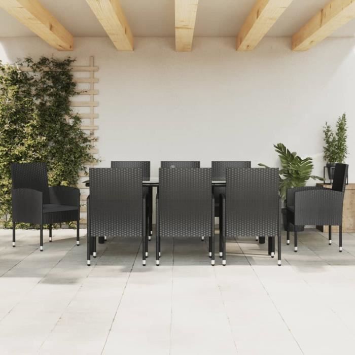 VidaXL Garden Dining Set 9 Pcs Black Braided Resin and Steel 3203351