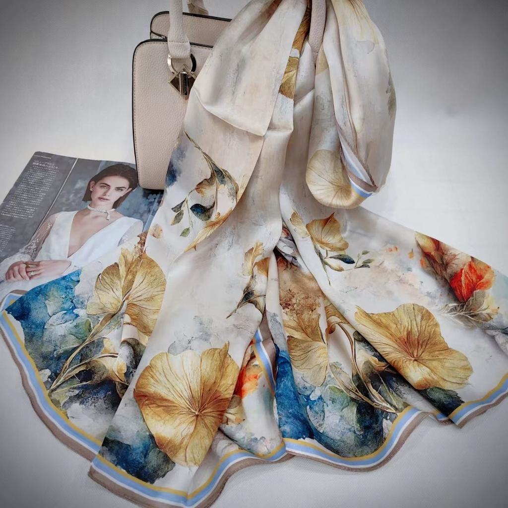 Высокое качество 100% шелковый шарф шаль хиджаб обертывание женский цветочный весна лето пляж шелковые шарфы