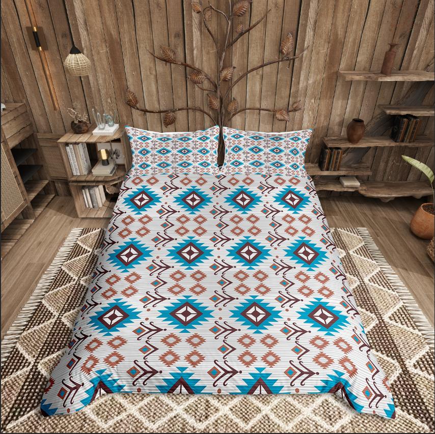 Homewish Tribal Aztec Duvet Cover Set,Bohemian Theme Bedding Set for Teens,exotic Style Decor