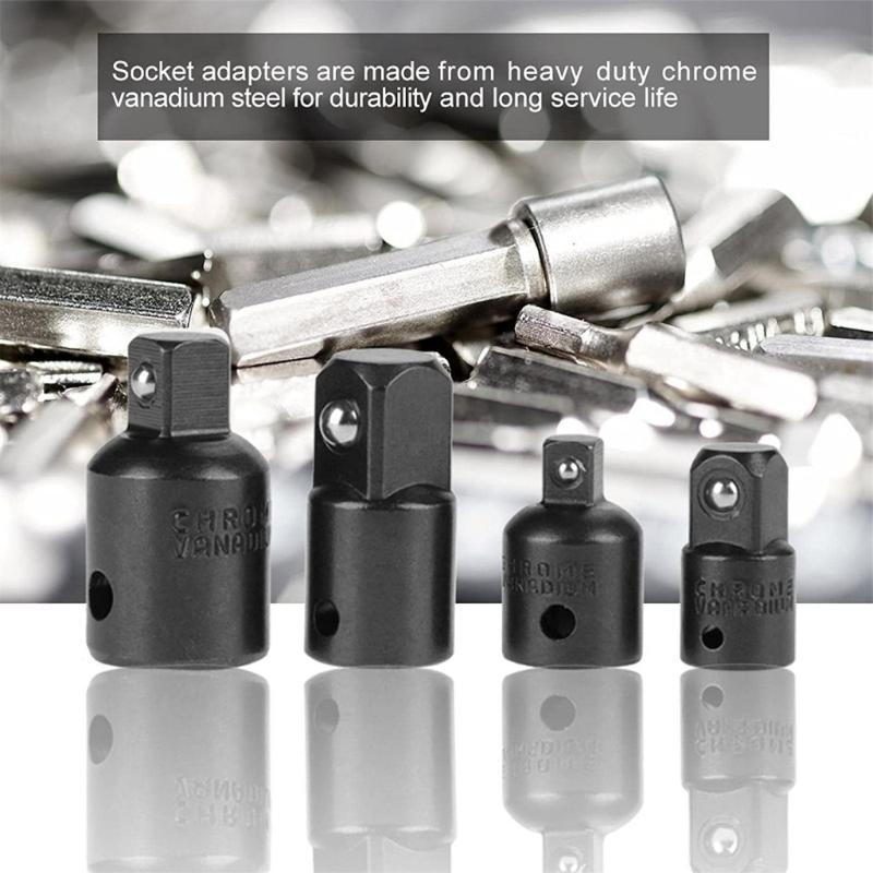 4 Piece Socket Adapter Converter Kit Precisions Portable 1/4", 3/8", 1/2" Drive Conversion Set For DIY Auto Repairs