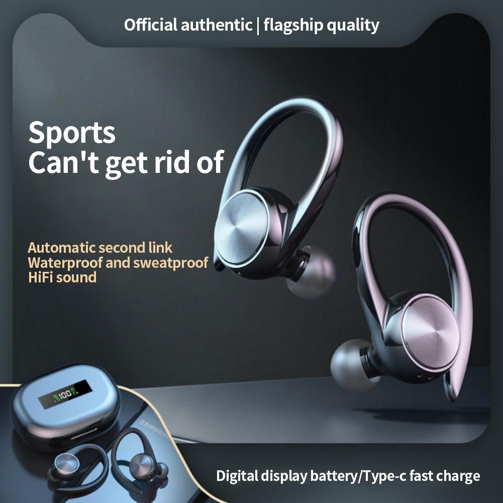 Sports Bluetooth Wireless Headphones with Mic IPX5 Waterproof Ear Hooks Bluetooth Earphones HiFi Stereo Music Earbuds for Phone