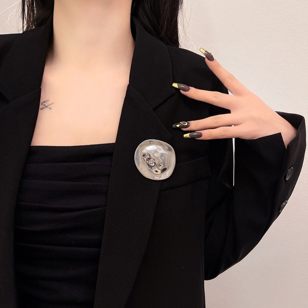 Zinc Zinc Alloy Round Slice Brooches Jewelry Accessories Big Statement Irregular Brooch Temperament   Women