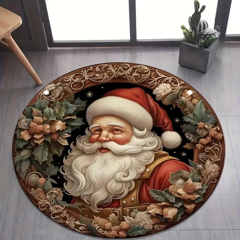 Рождественский Санта Клаус Круглый Ковер Гостиная Спальня Коврик Праздничная Атмосфера Украшенная Рождественская Елка Домашний Ковер Декорация