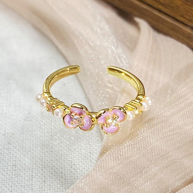 Золотое средневековое винтажное эмалированное кольцо с цветком персика и бабочкой, нишевое, легкая роскошь, высококачественное, французское ретро, женское