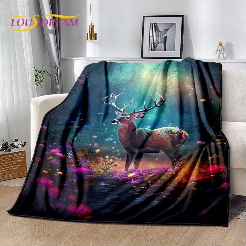 3D Dream Forest Christmas Elk Sika Deer Soft Plush Blanket,Flannel Blanket Throw Blanket for Living Room Bedroom Bed Sofa Cover