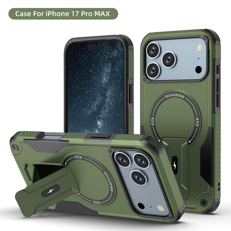 Для iPhone 17 Pro Max, 17 Air Чехол Ударопрочный Магнитный Двухслойный Бронированный PC+TPU Кольцо Задняя Подставка Чехол для iPhone17