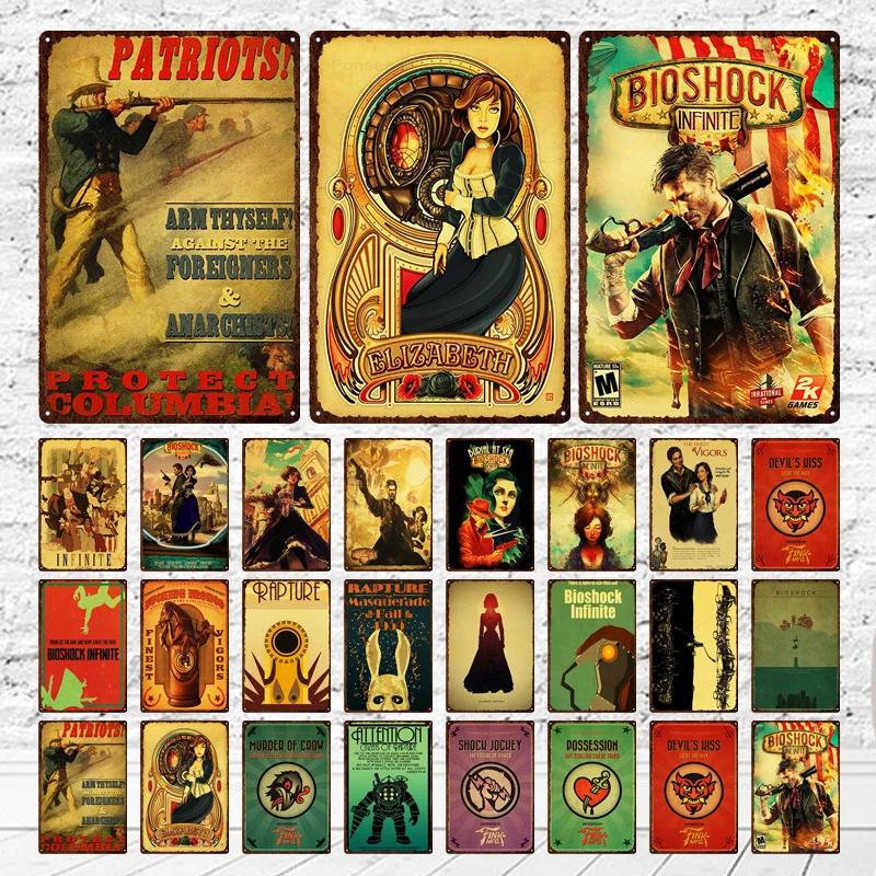 Стрельба из игры Bioshock Оловянная вывеска Бесконечное высокое качество Ретро Meatl Таблички Винтажная настенная художественная железная картина для украшения домашнего бара