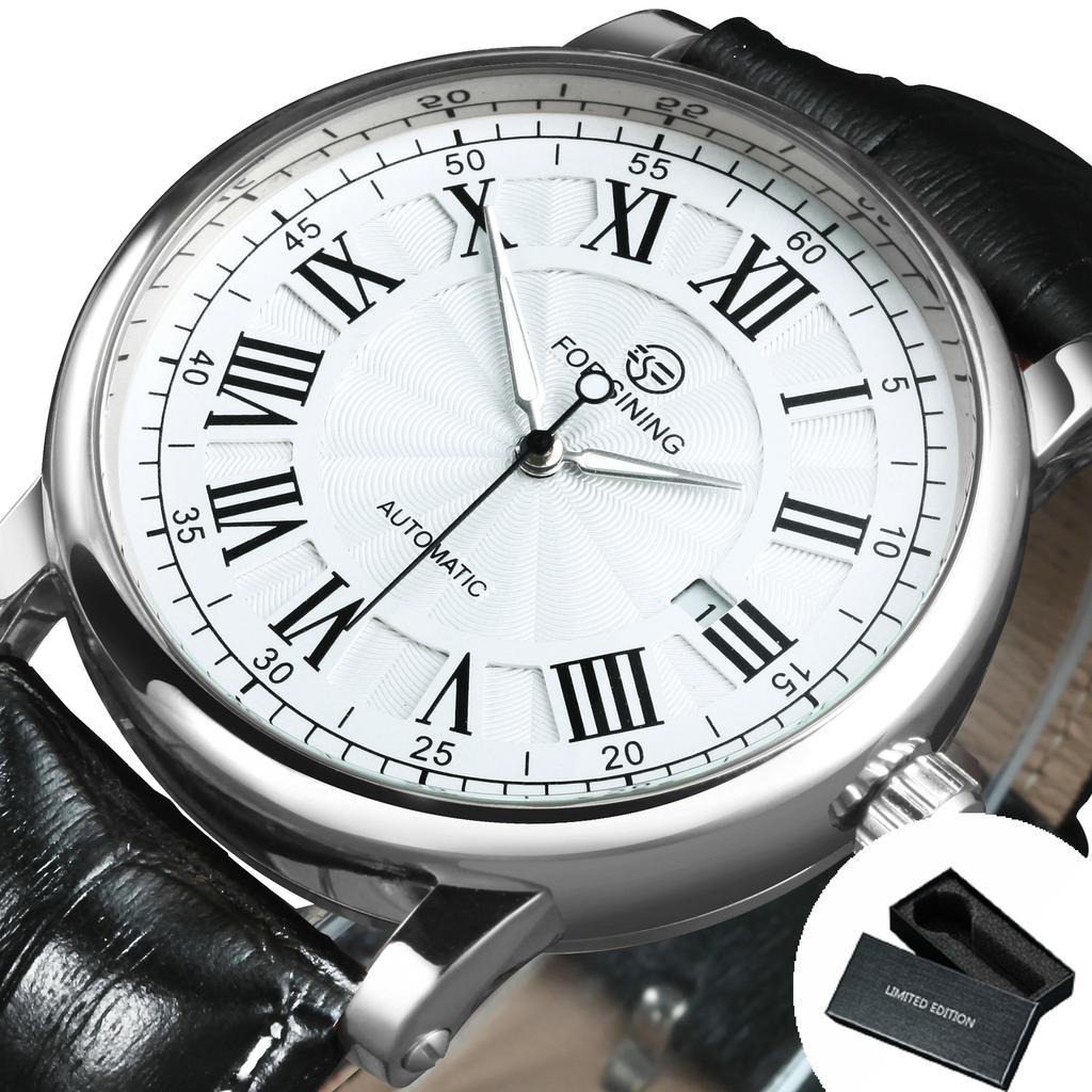 Forsining Classic Retro Automatic Mens Watch Rose Gold Case Calendar Luxury Brand Brown Leather Belt Business Mechanical Watches