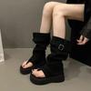 Fashion 2024 Mid Heel Sponge Sole Open Toe Summer Women's Boots New Fashion Solid Color Mature Women's Shoes Womens Boots Custom Shoes