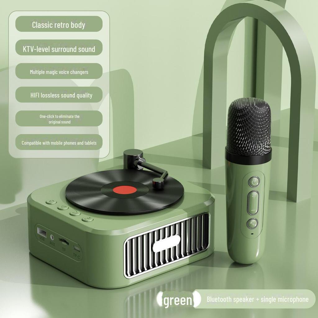 «Беспроводная Bluetooth-колонка в стиле ретро с виниловыми пластинками и мощными басами»