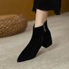 Весна Осень Женские Ботильоны Модные Черные Флоковые Боковые Молнии Квадратные Среднего Высокого Каблука Женские Короткие Сапоги Женская Обувь Botas