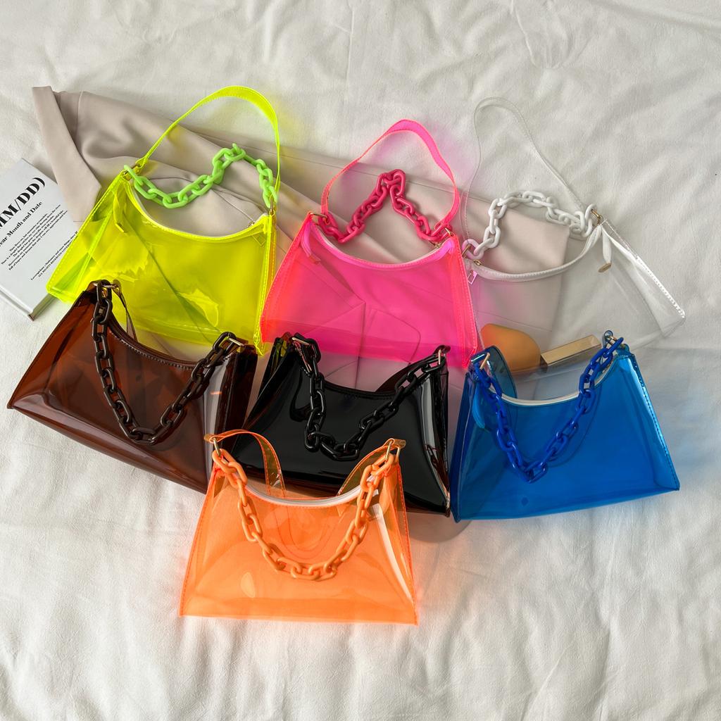 2025 Summer New Fashion Women's Bags Ins Small Fresh Jelly Bag Solid Color Transparent Women's Armpit Bag Small Shoulder