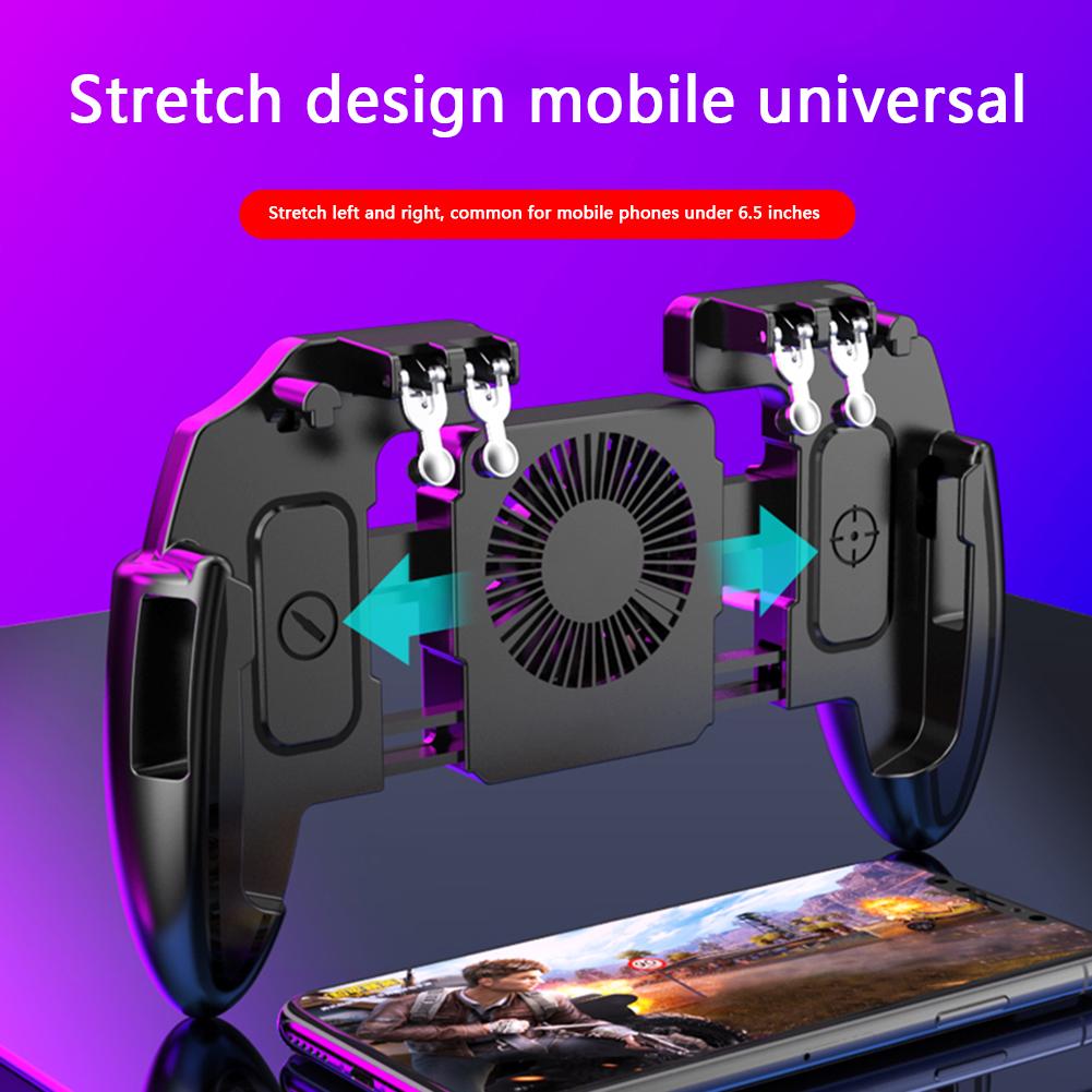 For PUBG Mobile Joystick Controller L1R1 Trigger Gamepad for iOS Android Six 6 Finger Mobile Shooting Gamepad with Cooling Fan