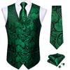 Mens Waistcoat Green Paisley Formal Workwear Vintage Vest Tie Set Regular Fit