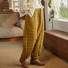 Johnature Quilted Thickened Women Bloomers Loose Elastic Quilted Cotton Trousers Winter Solid Color Casual Pants