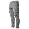 RogueWave Street Elastic Jeans Men Denim Cargo Pants Wash Solid Color Multi Pockets Casual Mid Waist Trousers Slim Fit Daily Wear Joggers