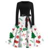 Женская мода с круглым вырезом, повседневные тонкие рождественские платья с длинным рукавом и принтом