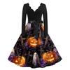 Women's Halloween Printed Long Maxi Dress for Costume Party