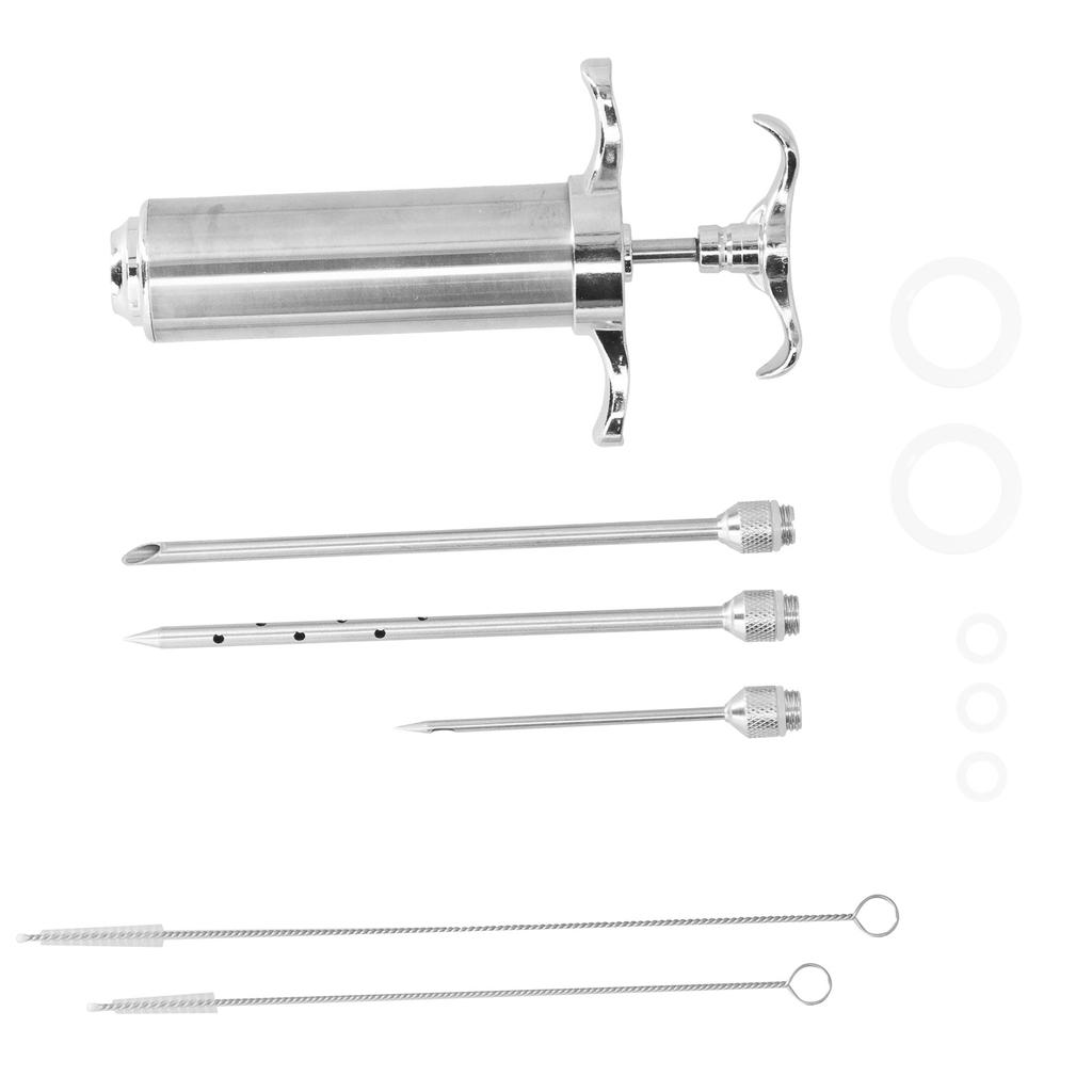 2 OZ Meat Injector Syringe Stainless Steel Seasoning Injector Cooking Syringe with 3 Needles