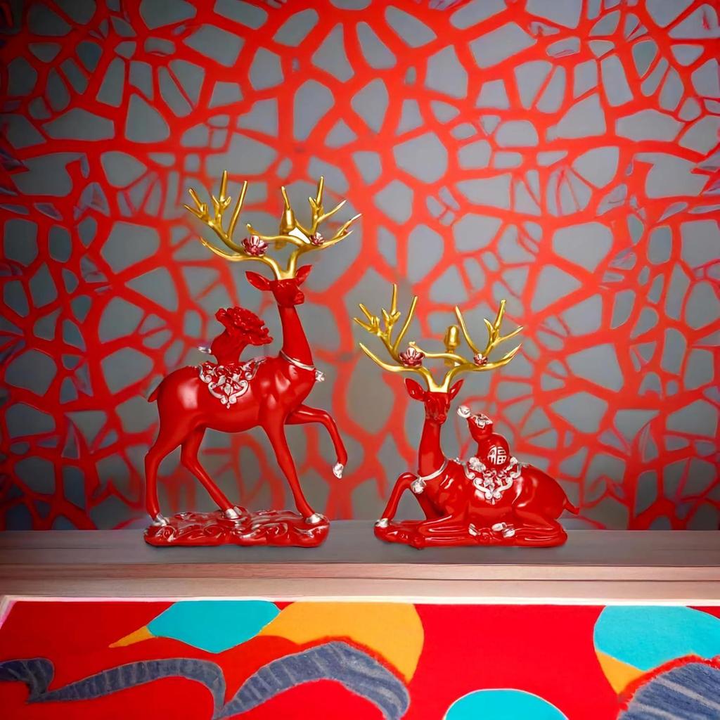 Набор из 2 фигурок оленей, декоративная центральная часть, подарочная скульптура лося, современные статуэтки оленей для полки, свадебной гостиной, красного цвета (RED)