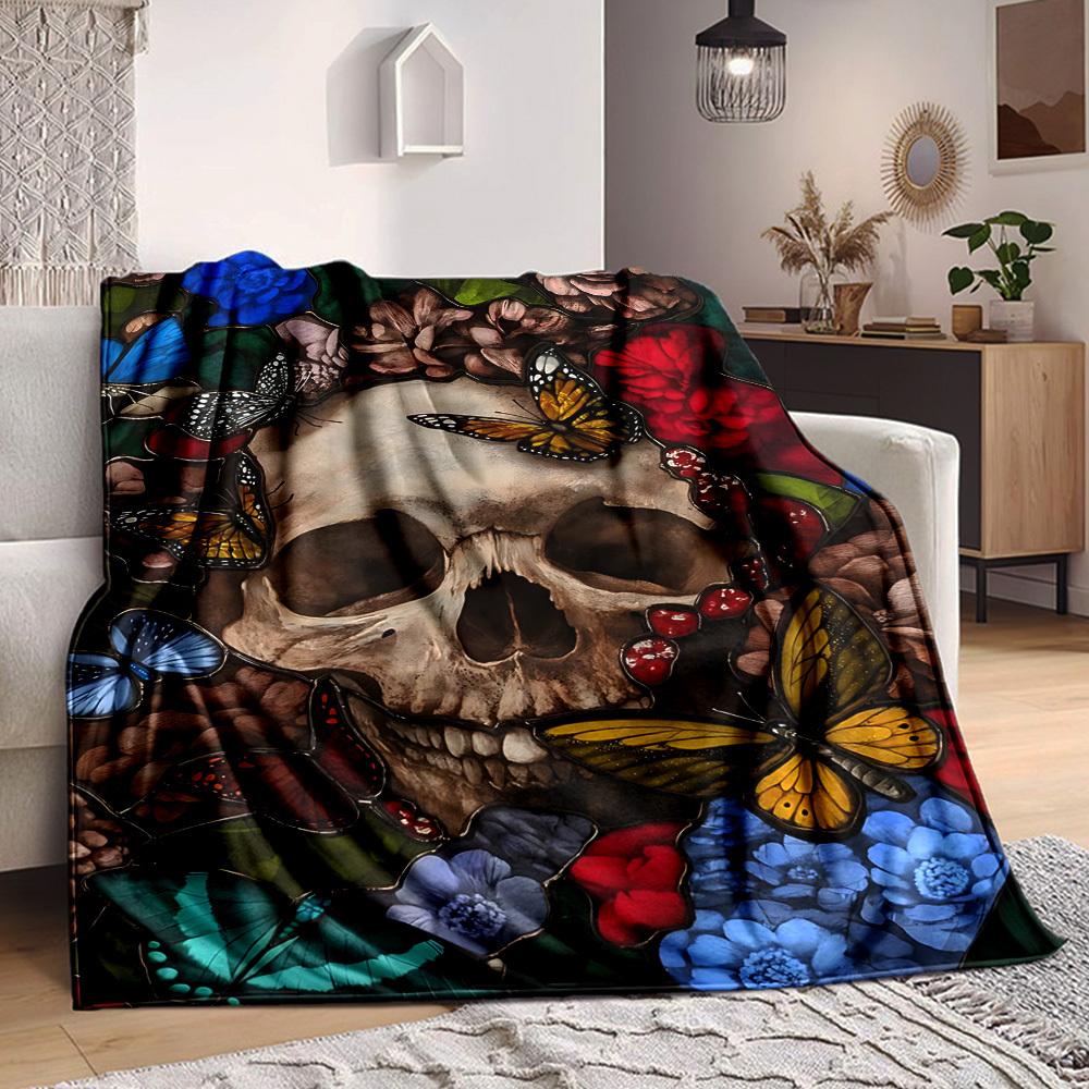 1PC Skull, Butterfly Garden Decor Blanket, Throw For Sofa, Bed, Travel, Camping, Livingroom, And Bed, Printing Blanket With Soft And Warm Fabric yy250