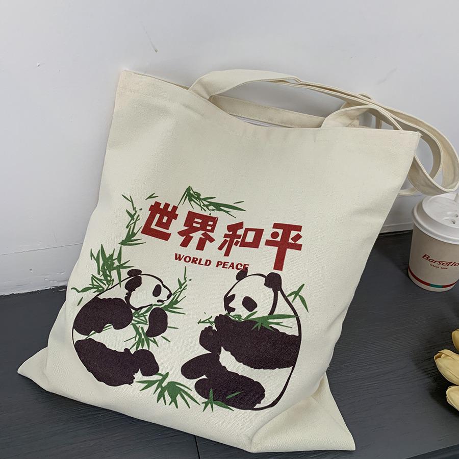 Большая холщовая сумка через плечо для женщин Panda - Тоут в китайском стиле для путешествий и студентов
