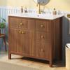 91 cm Bathroom Cabinet with Ceramic Washbasin, Wave Pattern Texture, Soft-Close Hinges, Double Doors & Shelves, Drawers, without Faucet, Walnut
