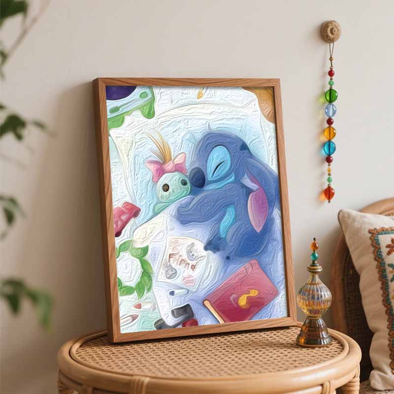 Disney Stitch Sleeping With Doll Oil Paint Digital Painting Art Kit Handmade DIY Painting Kit Home Decor