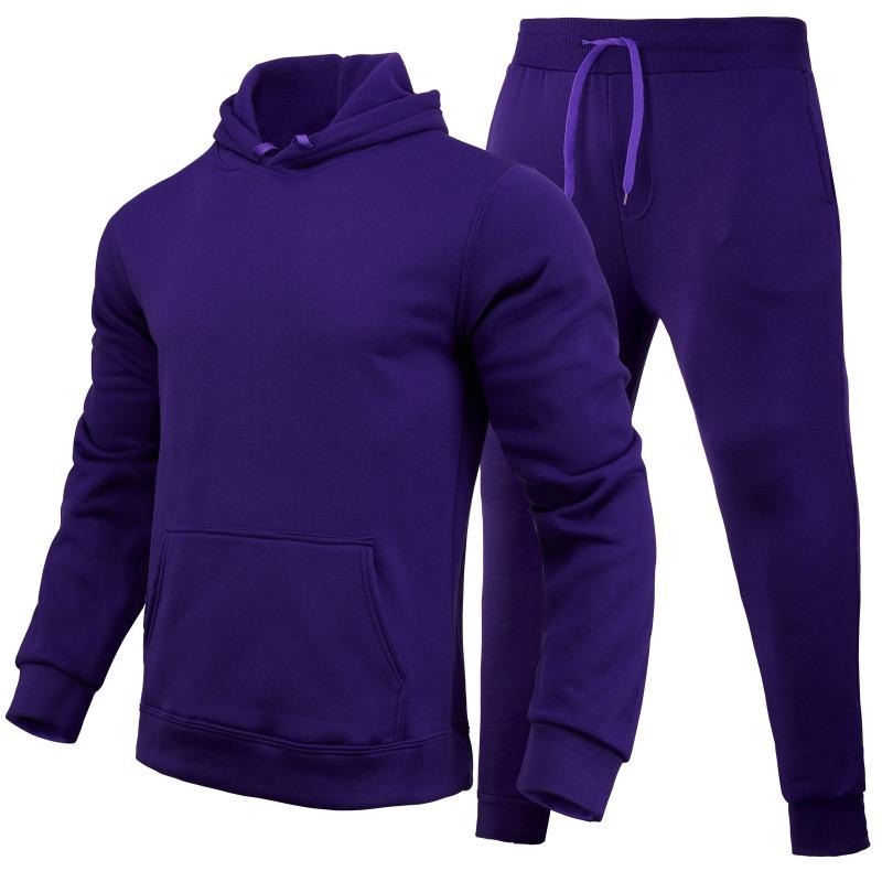 Весна-Осень Slim Fit Однотонный комплект с капюшоном Urban Casual Pullover Мужская одежда Комплекты с брюками